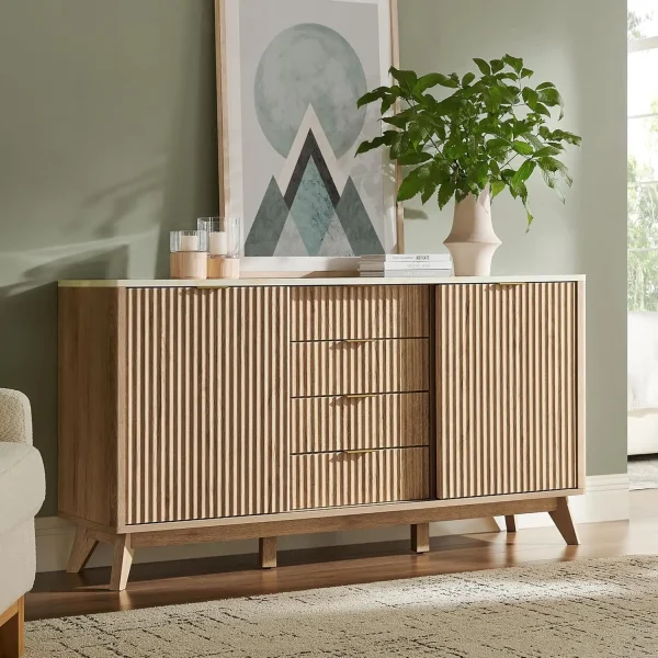 Fluted Dresser with Sliding Doors